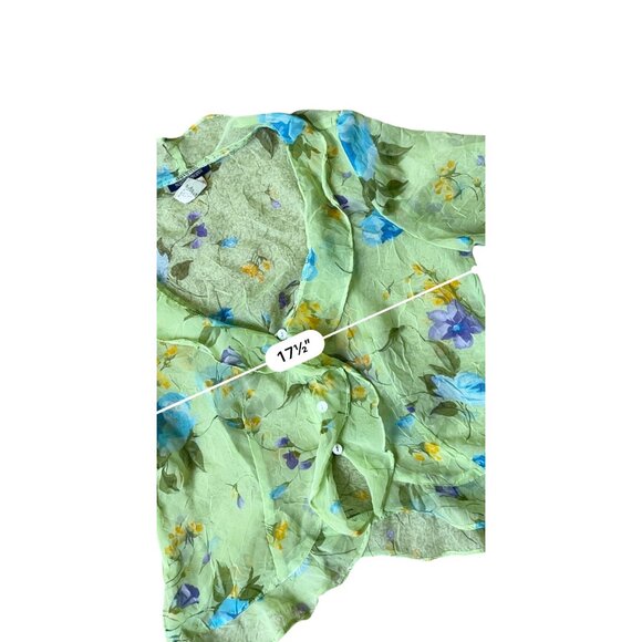 Boston Proper Y2K Blouse Top Womens 4 Green Floral Chiffon Sheer Cottage Fairy - Picture 7 of 9